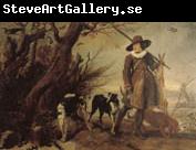 WILDENS, Jan A Hunter with Dogs Against a Landscape